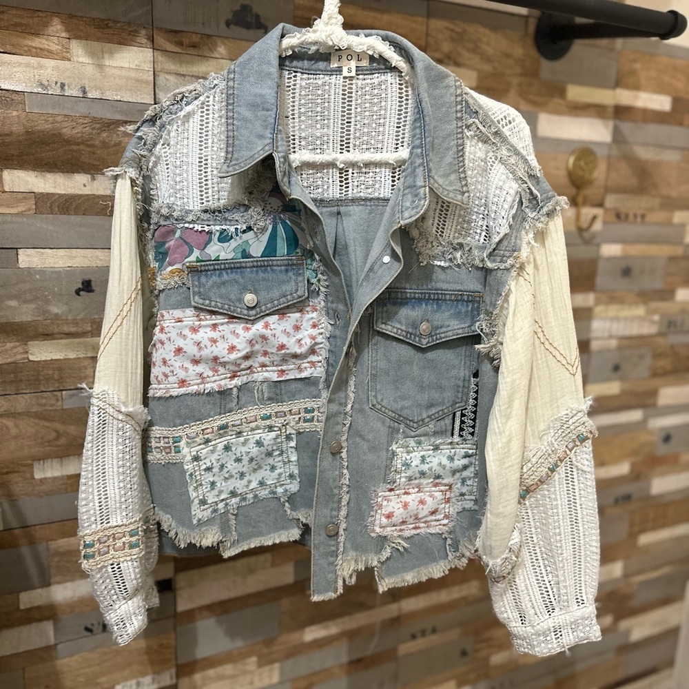 POL patchwork Lace blue Jean jacket. NWT - Picture 12 of 15